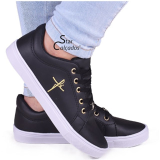 Tênis Feminino Escolar Preto Sapatênis Sapatilha Casual Promoção