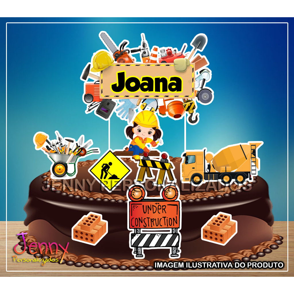 topo topper de bolo personalizado engenheira / pedreira / construção