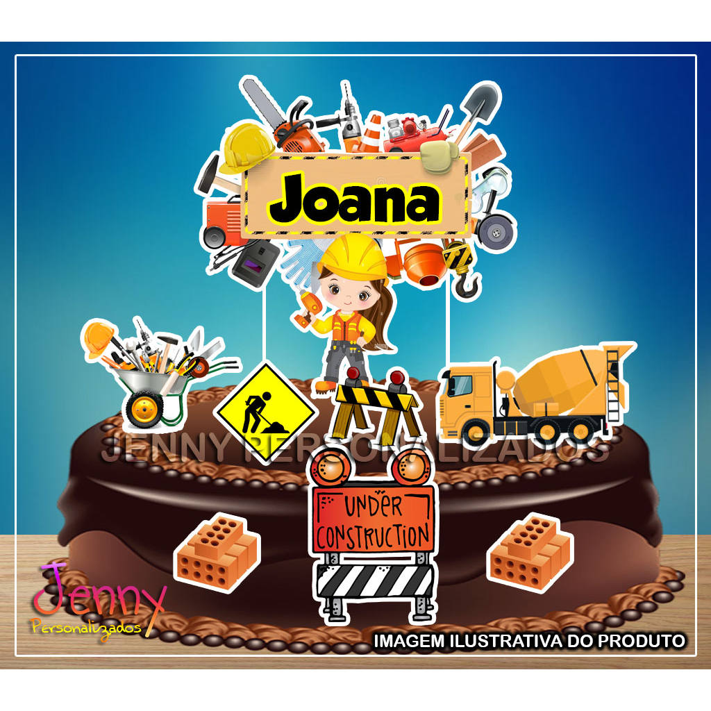topo topper de bolo personalizado engenheira / pedreira / construção 3