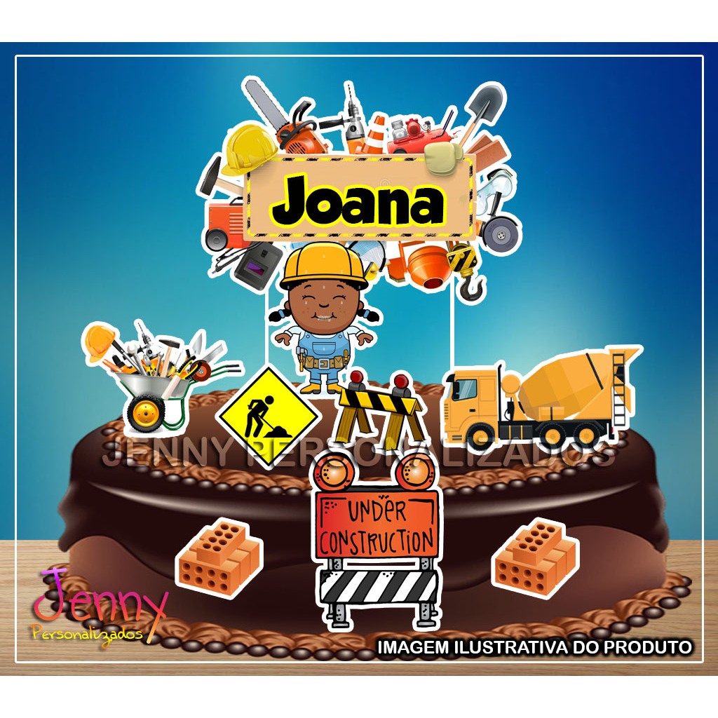 topo topper de bolo personalizado engenheira / pedreira / construção 4