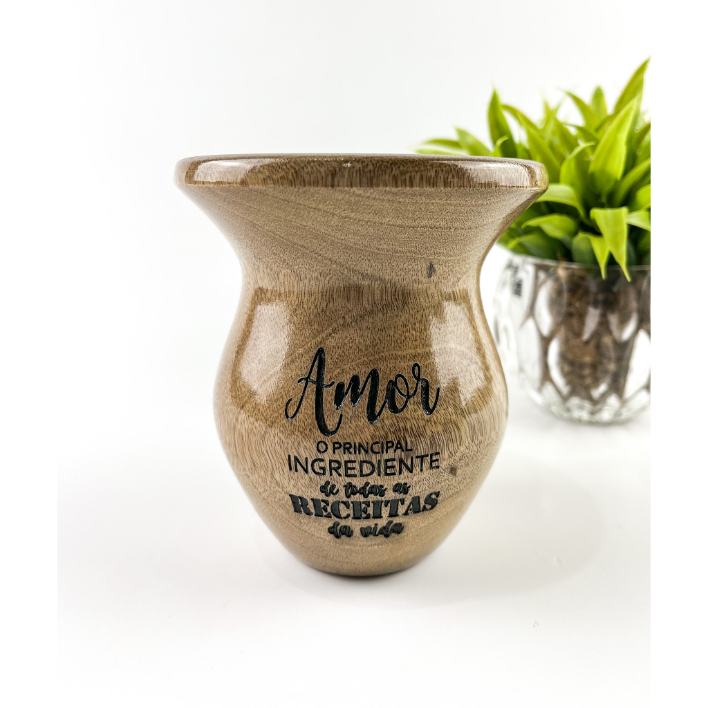 Cuia Pinhão de Madeira Imbuia Natural Personalizada