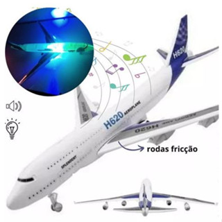 Avião De Brinquedo Fricção Acende Luzes e Som + Pilha Grátis