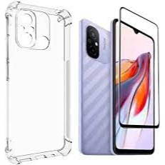 2X1 Xiaomi Redmi 12C - Capa Transparente Silicone TPU + Pelicula em Vidro 3D Frontal Anti-Impacto
