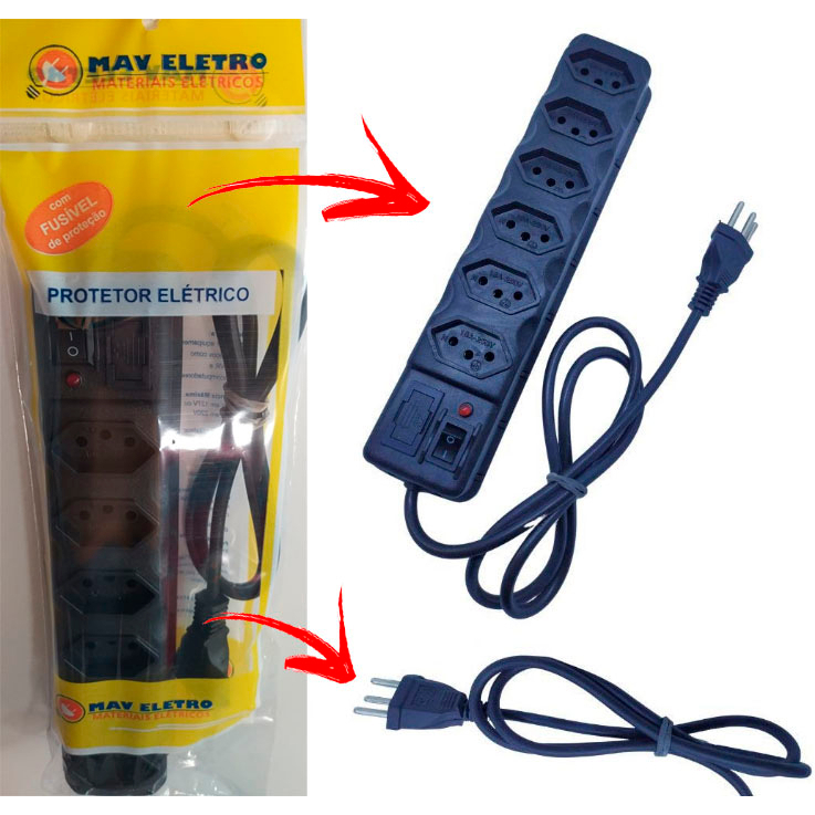 Filtro de Linha 3 4 5 e 6 Tomadas  Extensão Régua Elétrica
