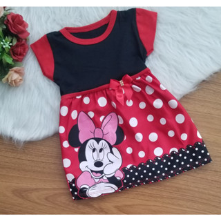 Vestido Para Bebê Da Minnie Vestido Para Bebe De Menina Temático Infantil Recém Nascido Bebe Linda Personagens Estampado Personagem Roupa infantil Minie Mickey Rosa e Vermelha