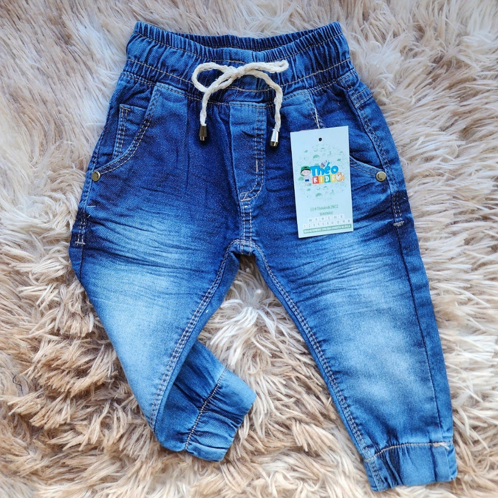 Calça Bebe Jeans Sarja Slim  0 a 12 Meses