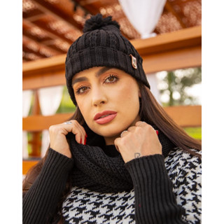Touca Feminina Pompom com Gola linha Premium Kit touca e gola