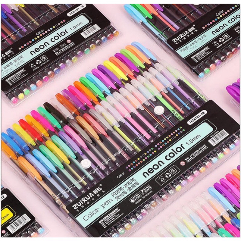 Kit12/24/36/48 Canetas Gel Cores Glitter, Metálico, Pastel E Neon