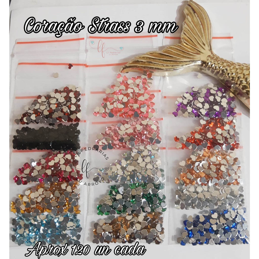 Coração Strass 3 mm Aprox 120 un escolha a cor Pedrarias Jóias de unhas adesivos Decoração Nails Art Artesanato