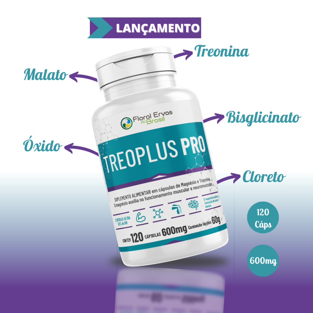 Magnésio Treoplus-Pró L-treonato  60 Ou 120 caps de 600 Mg 100% Original Auxilia Na Memória