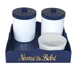 Kit Higiene Bebê Porcelana Bandeja Azul Personalizado com Nome do Bebê em Oferta na Shopee