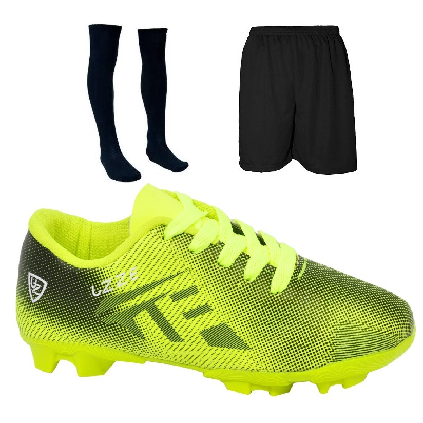 Chuteira Campo UZ Nova Infantil Gamado Travas + Meião + Short Esportivo