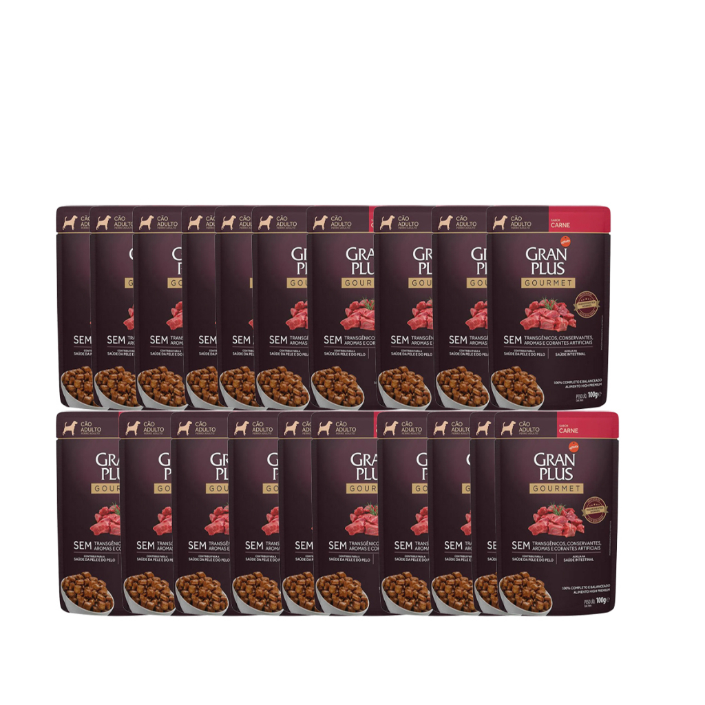Kit 20 Ração Úmida Gran Plus Sachê Cães Carne - 100g em Oferta na Shopee