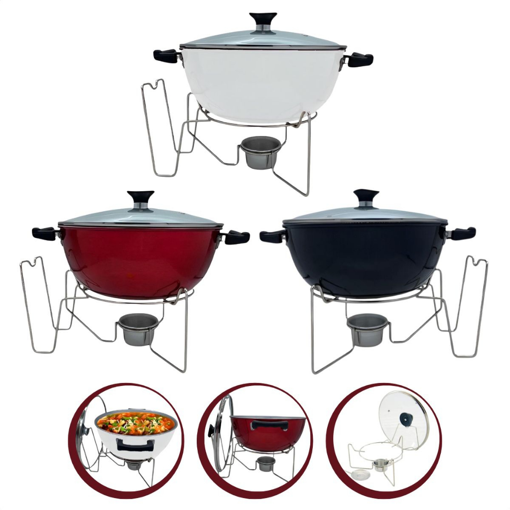 Panela Rechaud Em Alumínio 6,5L Redondo Com Fogareiro E Suporte - Home & Living