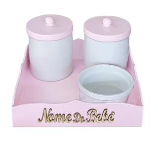 Kit higiene Bebe Porcelana Branca Menina Maternidade Potes e Bandeja na Cor Rosa em Oferta na Shopee