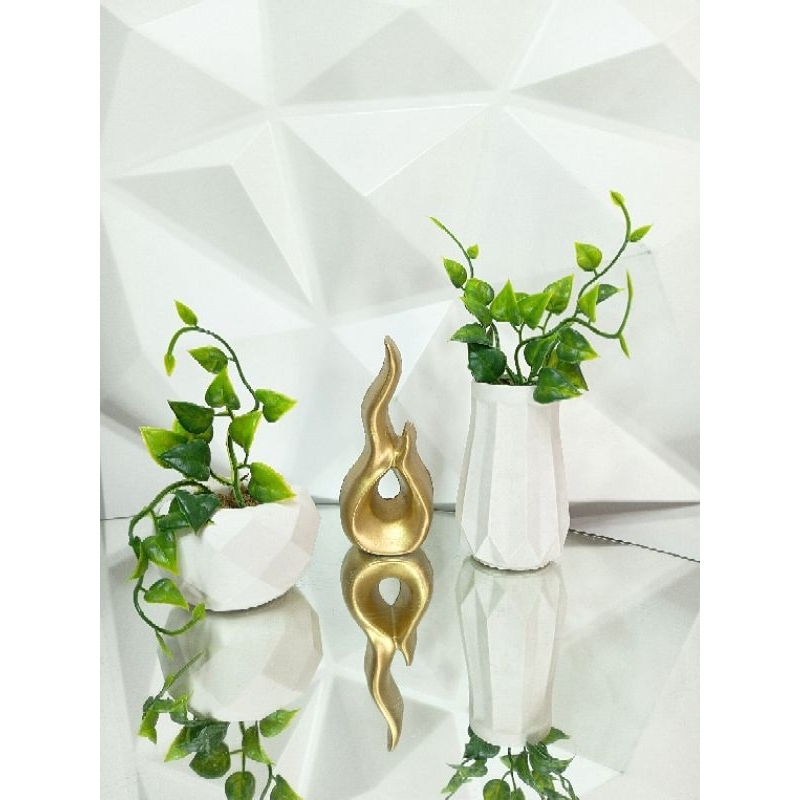Kit gesso plantinha artificial vaso 3D, jibóia, folhagem, estátua moderna em Oferta na Shopee