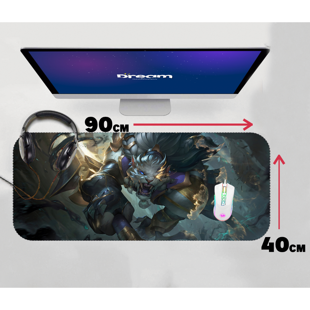 Mouse Pad Gamer Rengar League of Legends LOL Extra Grande 90x40 Personalizado borda costurada mousepad