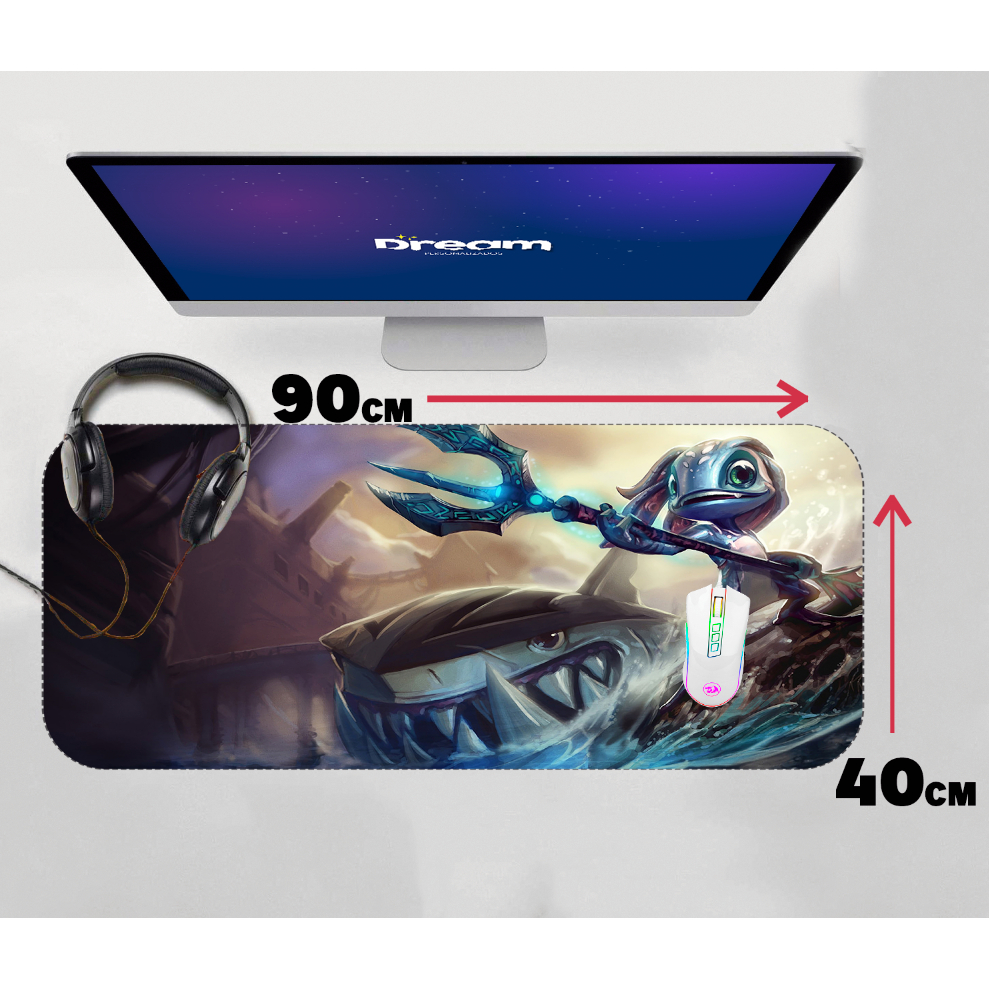 Mouse Pad Gamer Fizz League of Legends LOL Extra Grande 90x40 Personalizado borda costurada mousepad
