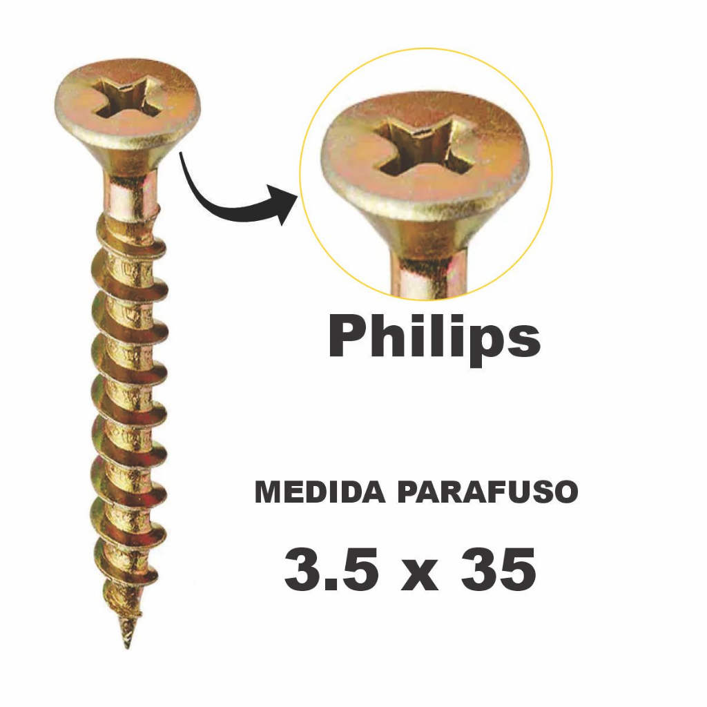 Caixa Parafuso 3,5 X 35 Com 500 Unidades Para Madeira MDF Moveis Chipboard Cabeça Chata Philips