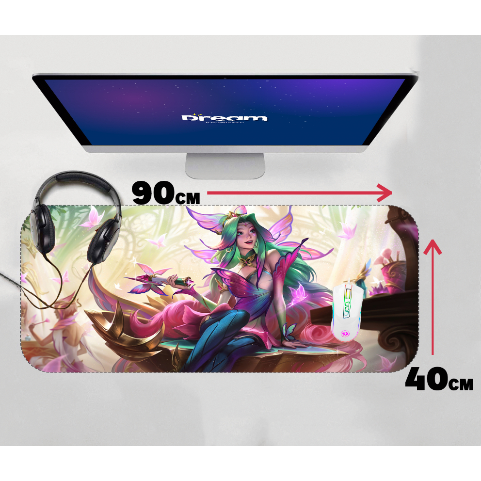 Mouse Pad Gamer Corte das Fadas League of Legends LOL Extra Grande 90x40 Faerie Court borda costurada mousepad
