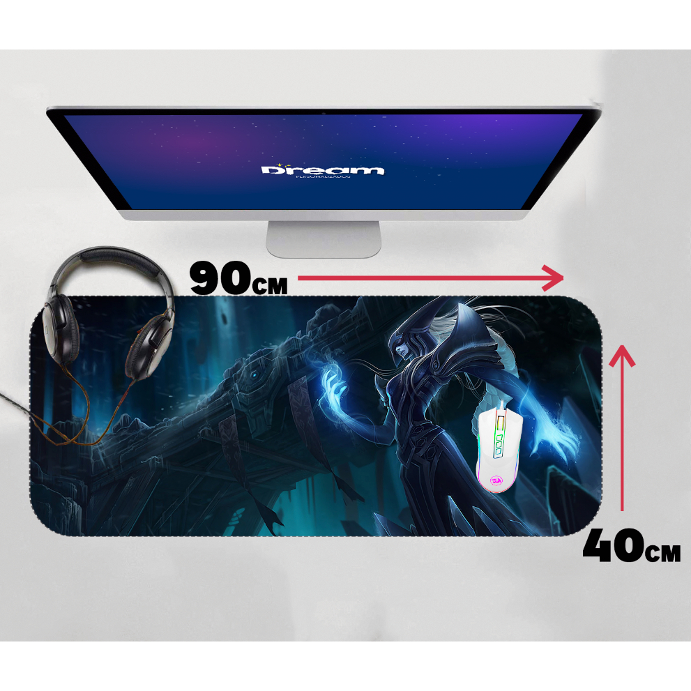 Mouse Pad Gamer Lissandra League of Legends LOL Extra Grande 90x40 Personalizado borda costurada mousepad