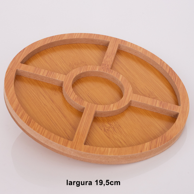 Gamela Redonda Petisqueira 19.5X19.5X1,3CM Mdf com 5 divisórias para Petiscos Amendoim Chu...