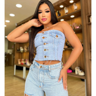 Cropped Jeans Tomara Que Caia com Botões