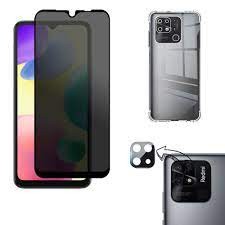 Kit 3X1 Xiaomi Redmi 10C - Película Frontal Privacidade Anti-Spy Privativa Vidro 3D + Capa Transparente TPU + Pelicula Camera Traseira Cerâmica 9D