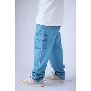 Calça Cargo Jeans Clara Estilo Skate Elástico Na Cintura