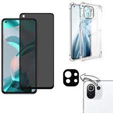 Kit 3X1 Xiaomi Redmi MI 11 Lite - Película Frontal Privacidade Anti-Spy Privativa Vidro 3D + Capa Transparente TPU + Pelicula Camera Traseira Cerâmica 9D