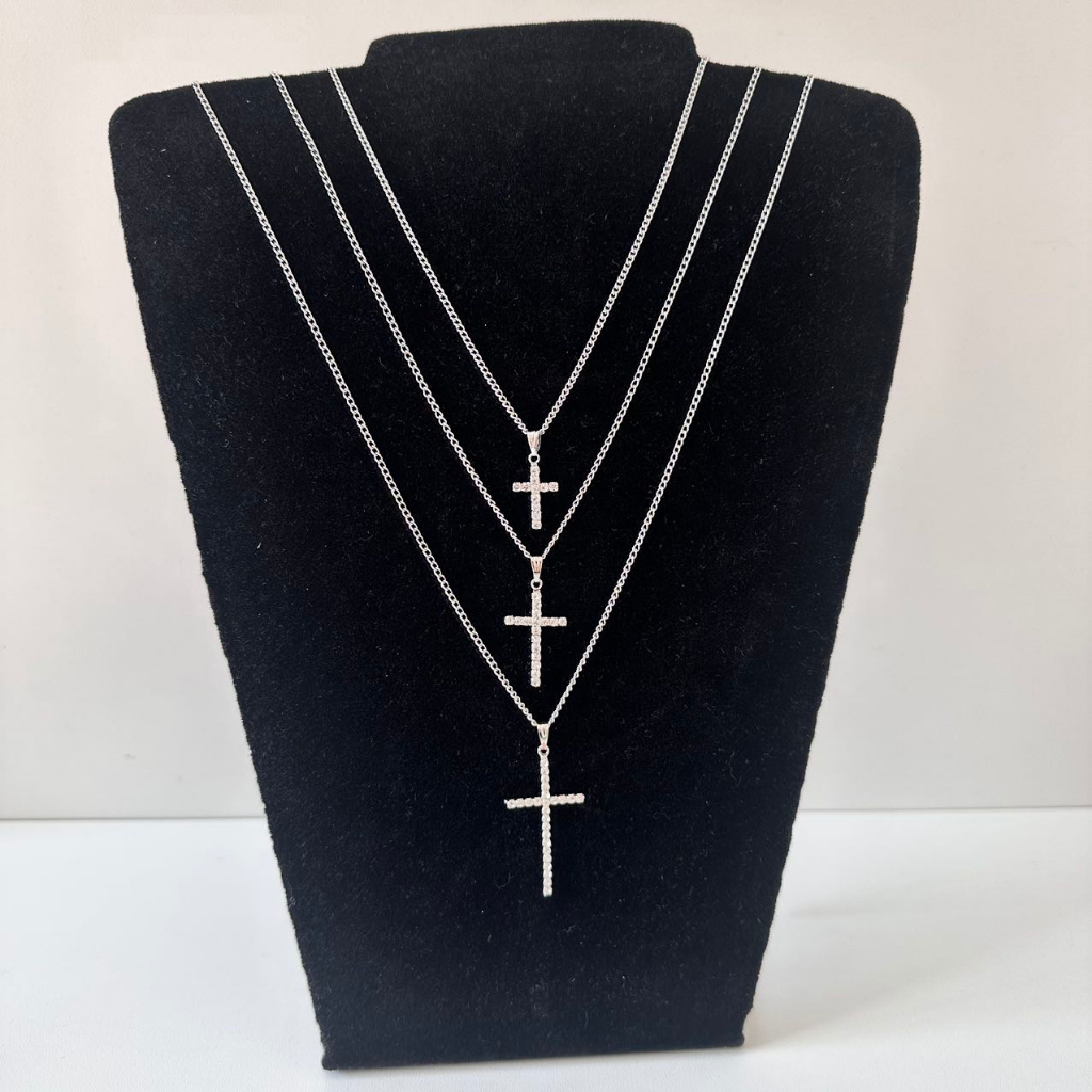 Corrente Prateado/Corrente Com Cruz cravejado/Corrente Aço Inox/Corrente Unisex/Tamanho Do Corrente 42cm em Oferta na Shopee