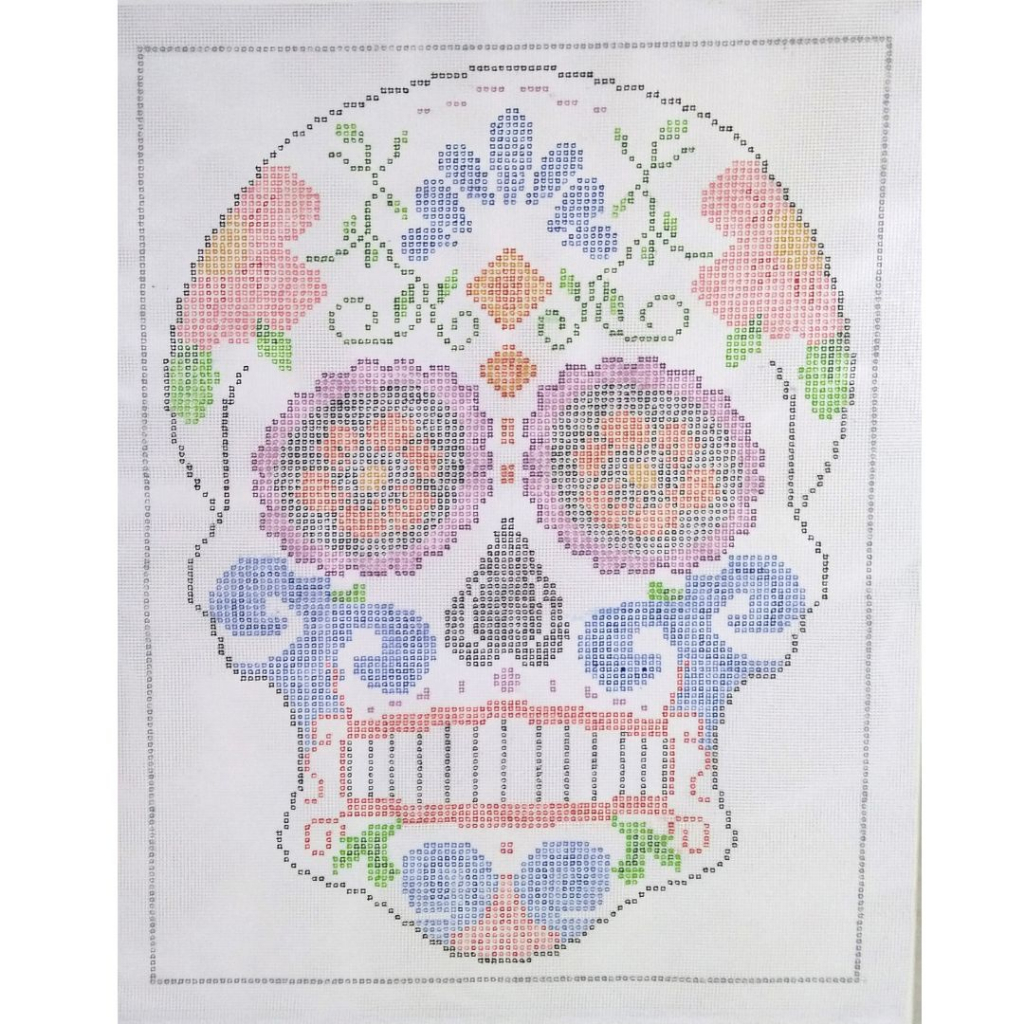 Talagarça Fina pintada para bordar / quadro 67 x 85 cm / Caveira Mexicana / tela par