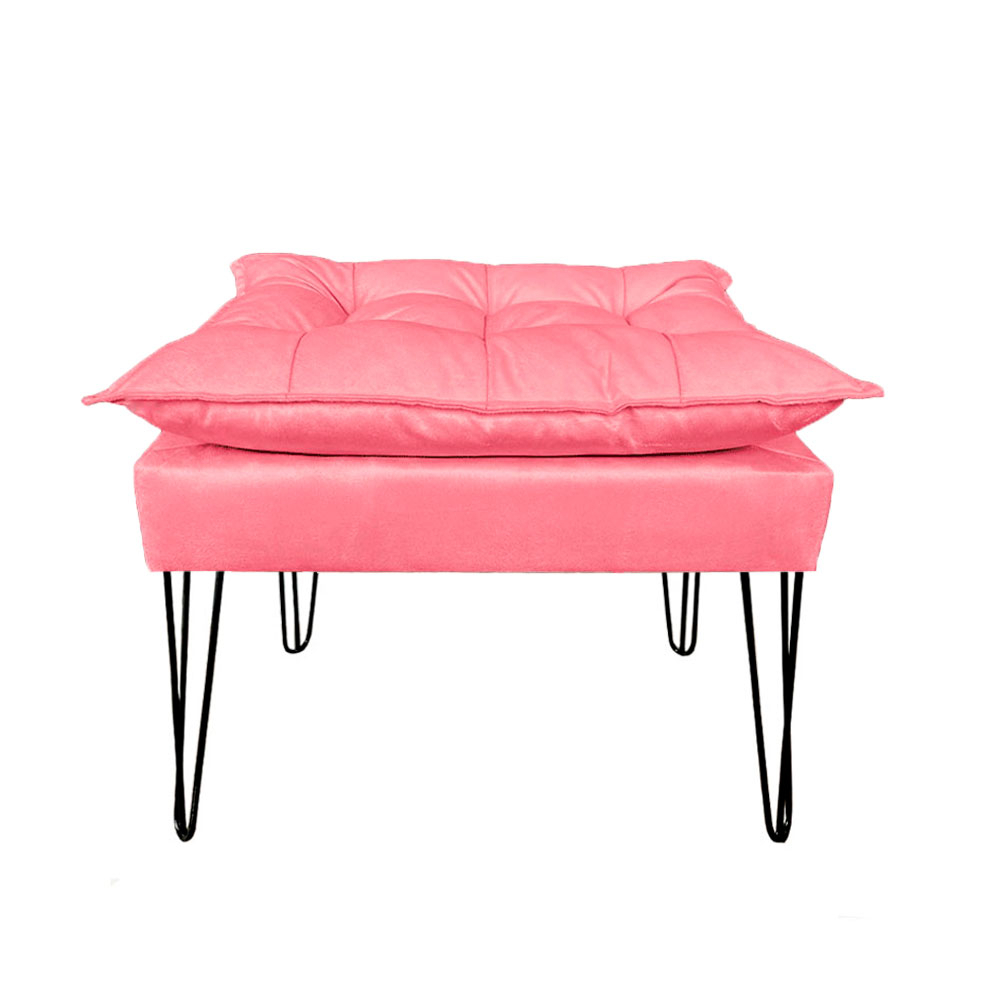 Puf Puff Decorativo Luxo Suede Opala Varias Cores Pés de Ferro Preto Brilhante Para Penteadeira
