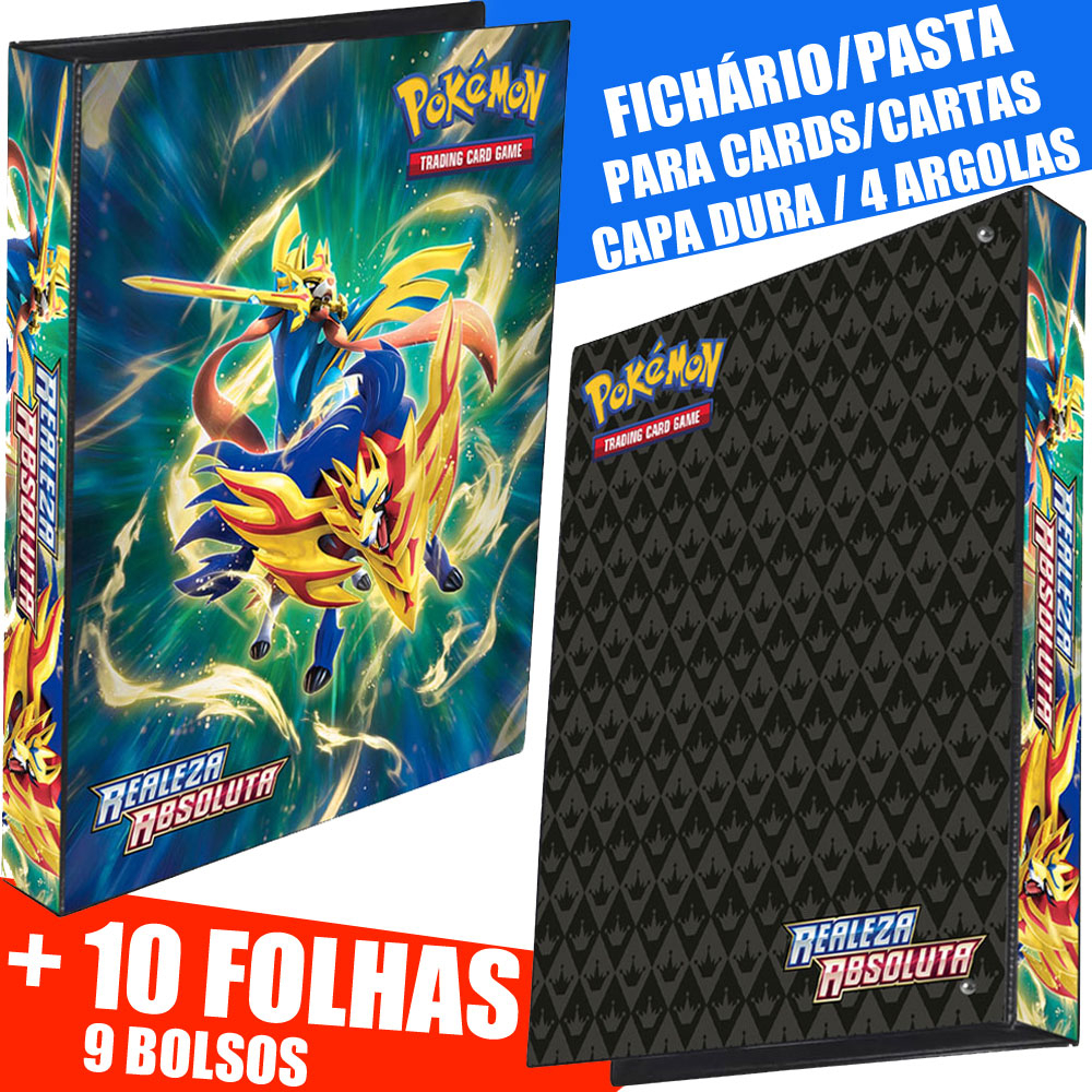 Pasta Fichário Álbum Pokémon Espada Escudo Realeza Absoluta Capa Dura 10 folhas 9 bolsos Cards Carta