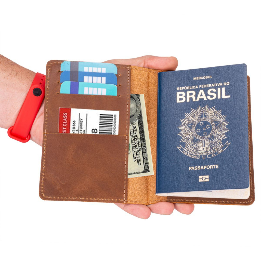 Imagem Porta Passaporte Documentos Cartões/cédulas Couro Legítimo