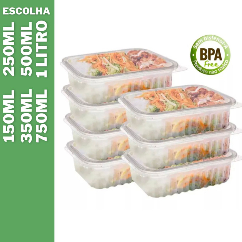 Marmitas Descartável Fitness Freezer E Microondas 150ml 250ml 350ml 500ml ou 750ml  Pote Embalagem Reutilizável