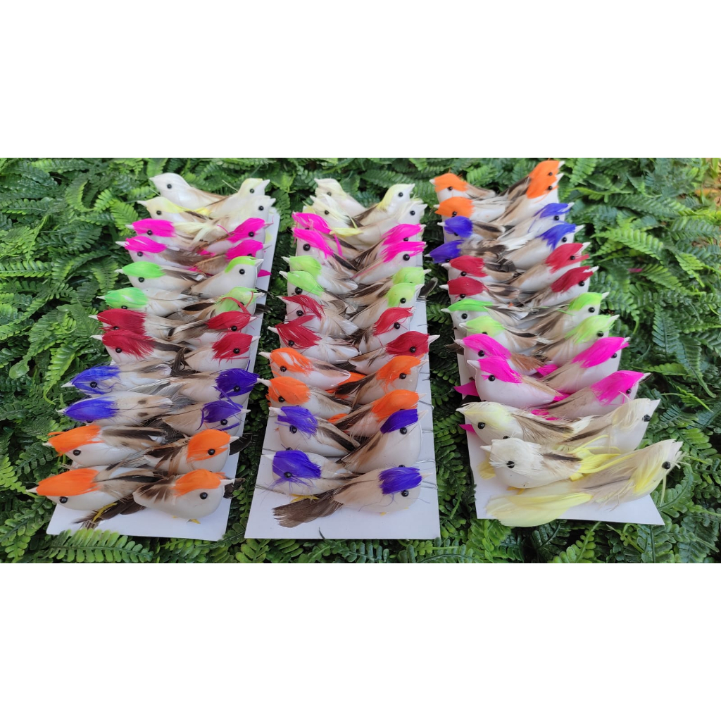 72 Passarinhos 7,5cm Artificiais Pena Natural Coloridos Jardim Festas Decoração em Oferta na Shopee