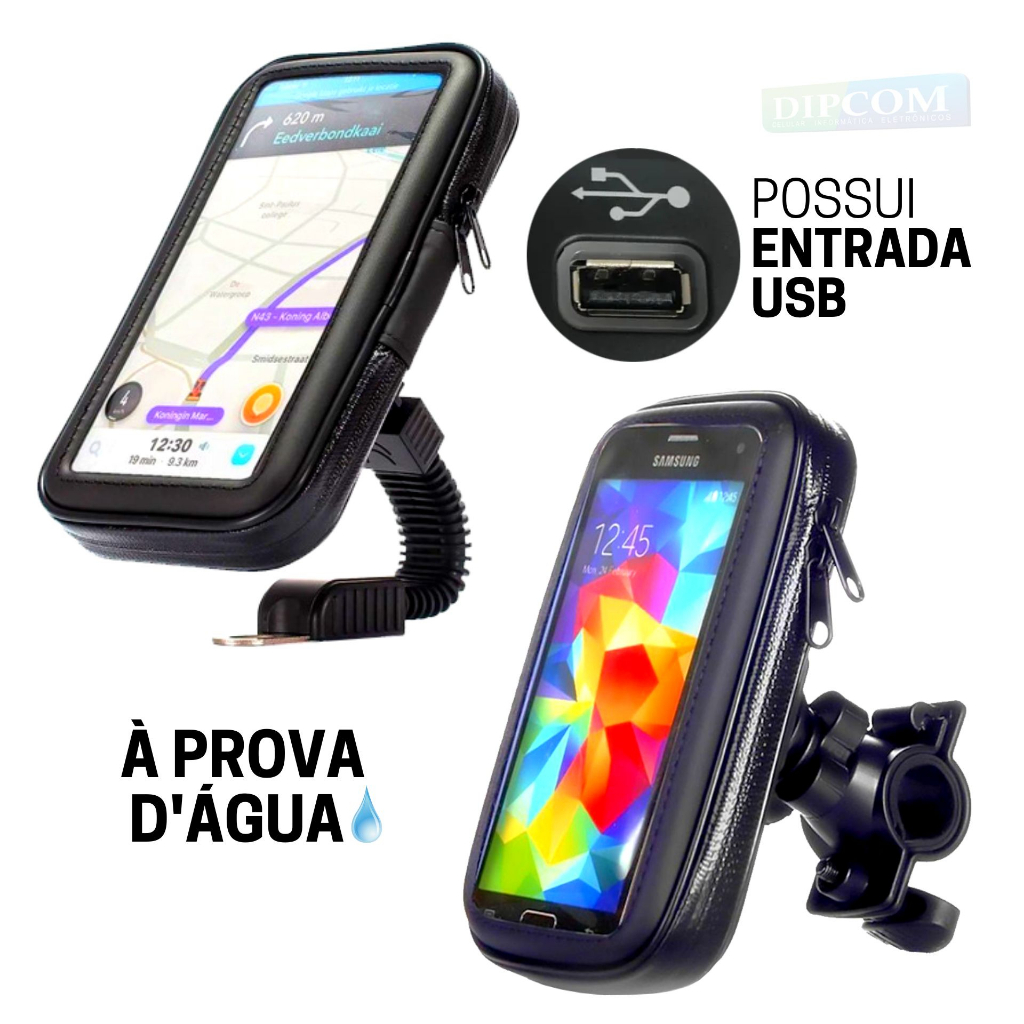 Suporte de Celular Para Moto e Bicicleta com Saída USB - Suporte Resistente a Àgua Encaixa no Guidão