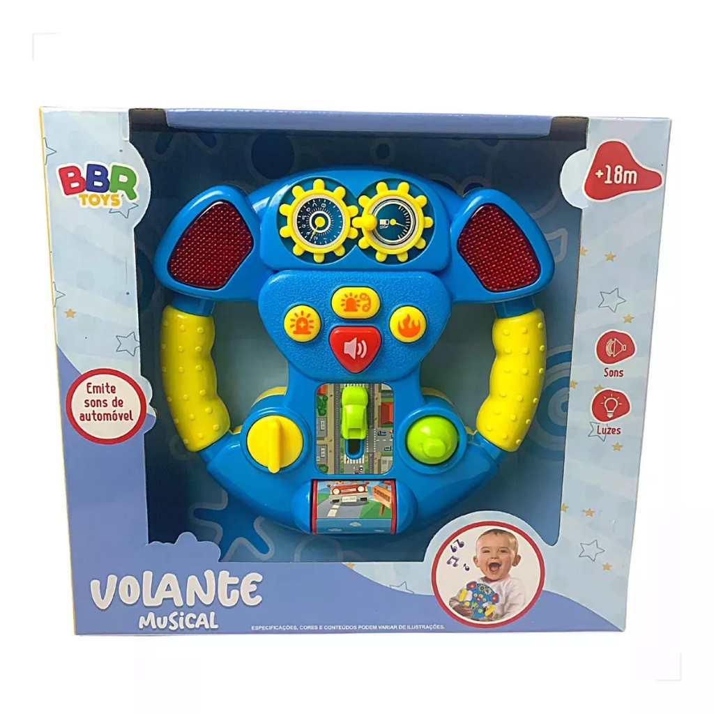 Volante Carro Brinquedo Infantil Som Luz Realístico Buzina Câmbio Bebê Criança Pilha Faz De Conta BBR Toys 1+