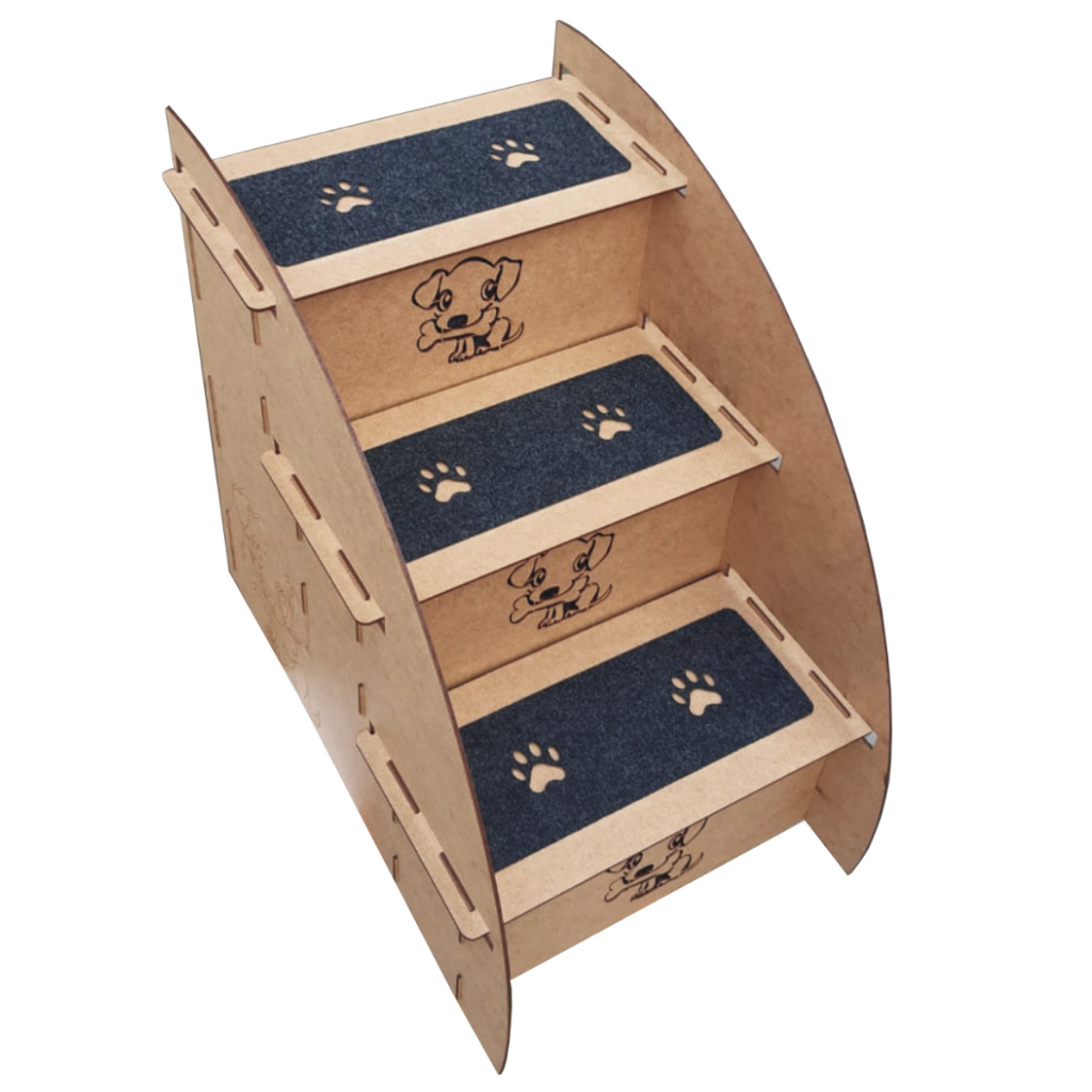 Escada Pet Cama Madeira Mdf 3 Degraus Cachorro Gato com guarda