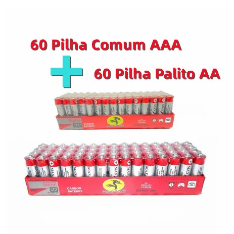 Kit 120 Bateria(60 Pilha AA + 60 Pilha AAA) em Oferta na Shopee