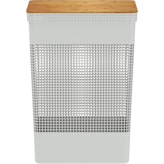 Cesto De Roupas Grid Com Tampa De Bambu 49 Litros - Branco OU em Oferta na Shopee