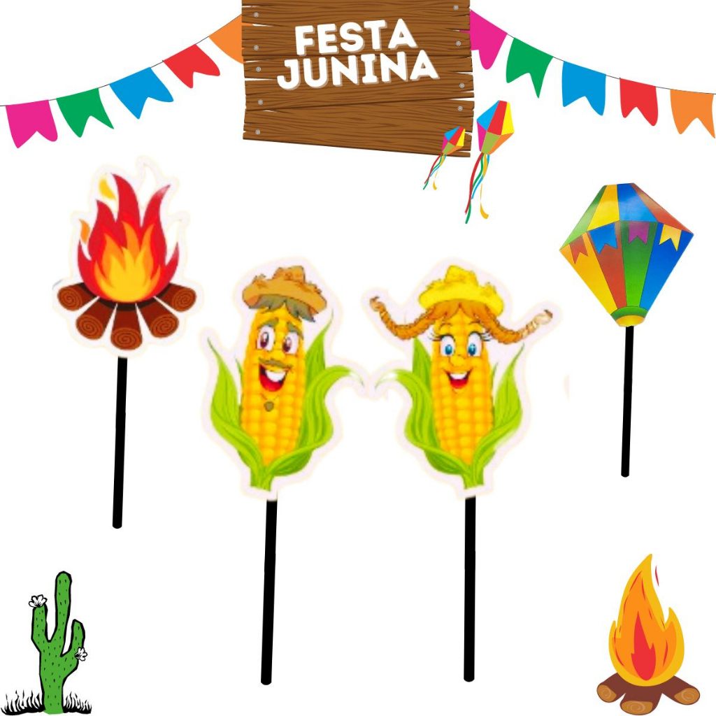 10 Espeto Palito Festa Junina São João Enfeite Topo de Bolo