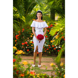 Vestido mídi de noiva casamento civil cartório vestido justo