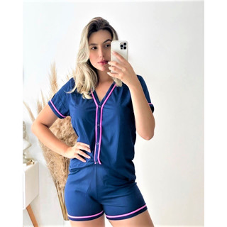 Pijama americano short doll sem gola gestante amamentação verão