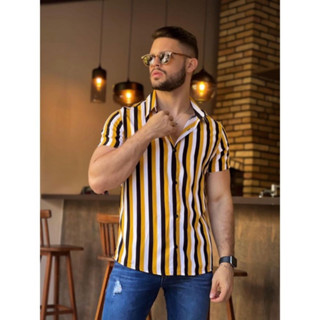Camisas Slim Unisex Viscose Slim Fit Estampada Listrada Alta Qualidade Promoção