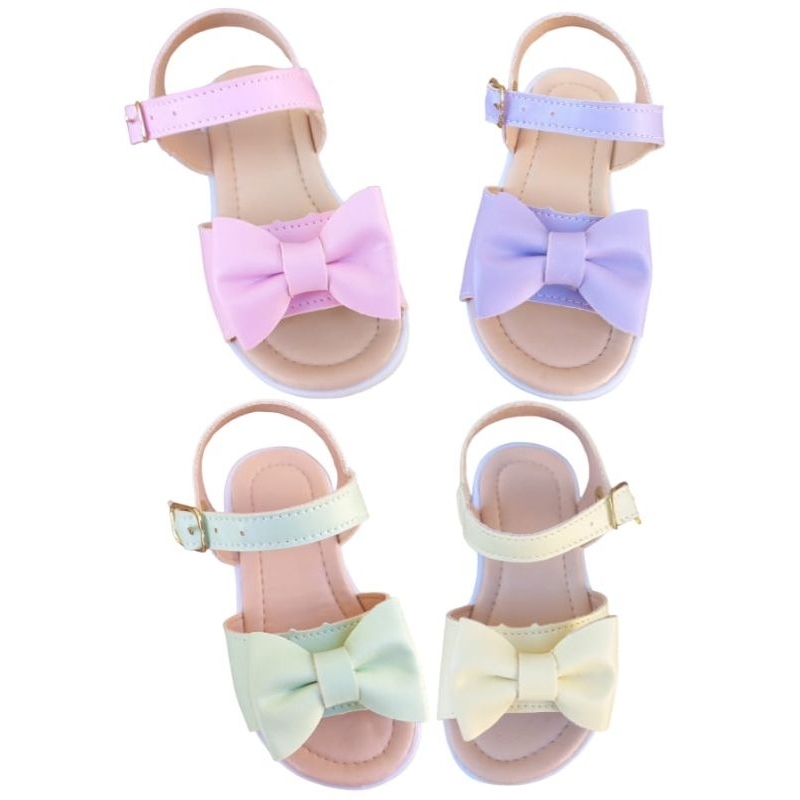 Sandália infantil feminina com laço simples candy colors.