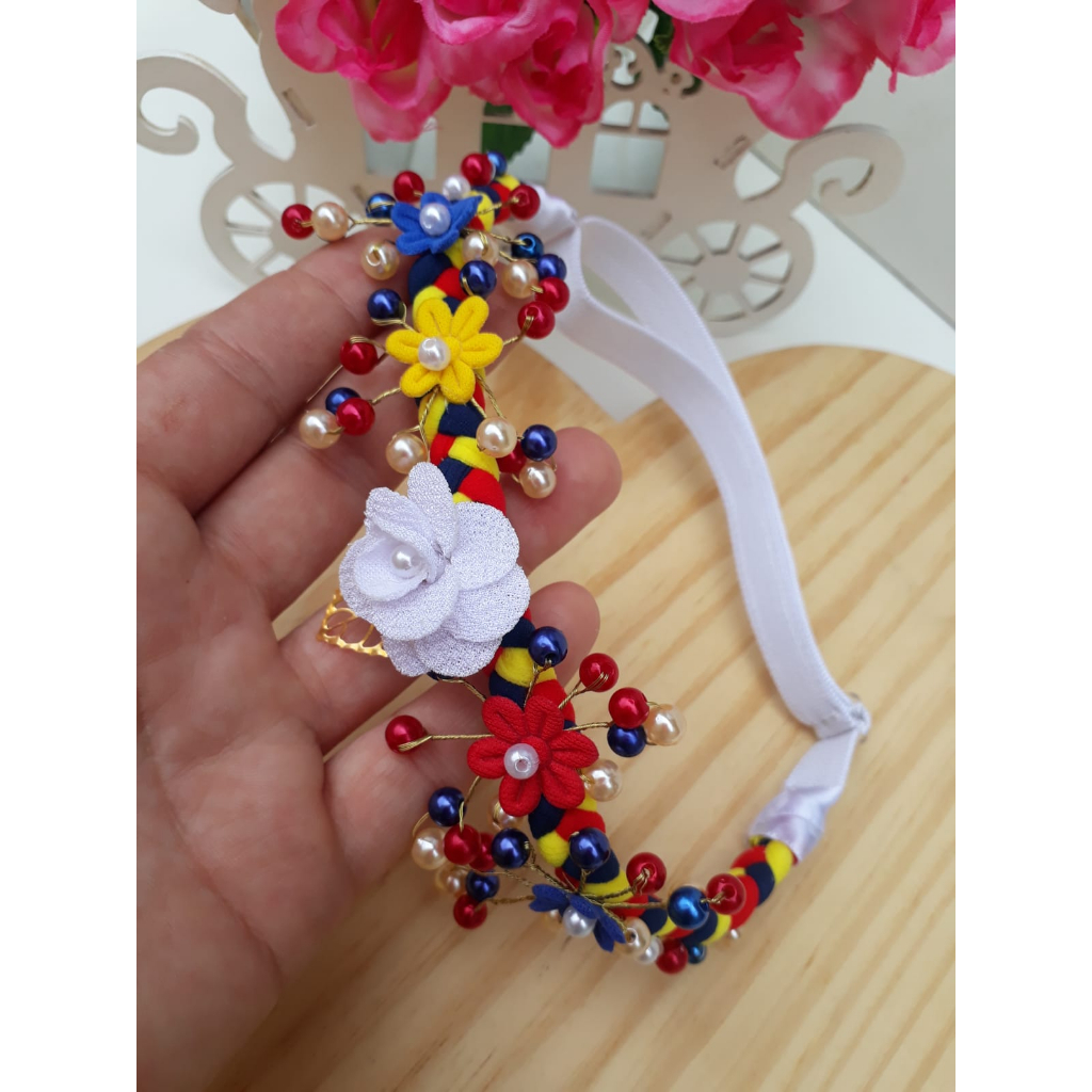 Tiara Laço de luxo personalizada branca de neve azul vermelha e amarela para bebe headband infantil crianca