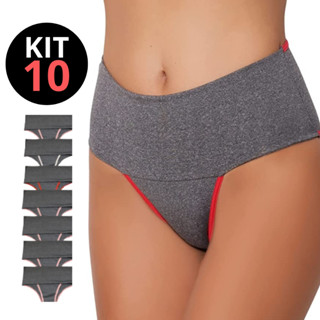 Kit 10 Calcinha Modeladora Cós Alto Feminina Microfibra Mescla Compressão