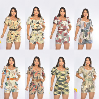 Macaquinho Feminino Curto Neoprene com Cinto – Moda Verão Casual em Oferta na Shopee